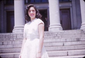 Mom on the same steps on the day of her Jr. High graduation, June 1953