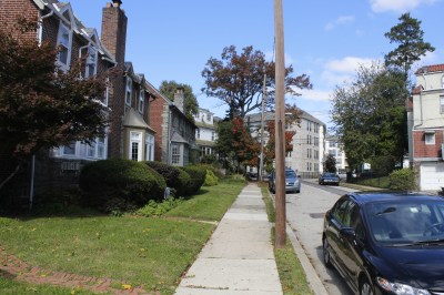 If we were walking from our house on Sorrento Rd. and up Lenape, this is the view (Conshohoken Ave. is the next insection). You can see our Honda Civic - we just left the car when this picture was taken..
